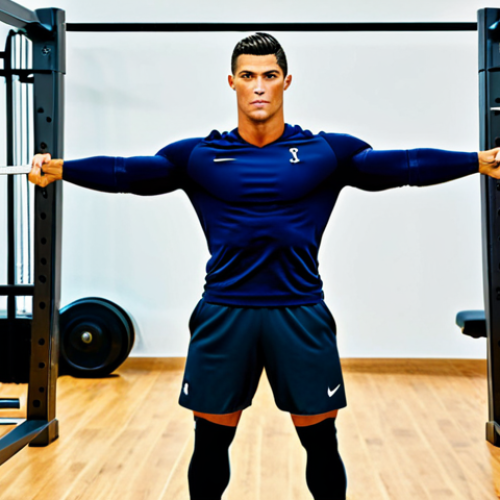 Home 17 **
"A professional photo of Cristiano Ronaldo in a modern, fully equipped gym, fully clothed in appropriate athletic wear, demonstrating a focused weightlifting exercise. Background includes high-end fitness equipment and motivational posters. Perfect anatomy, correct proportions, natural pose, well-formed hands, proper finger count, dynamic lighting, safe for work, appropriate content, professional, family-friendly."
**
