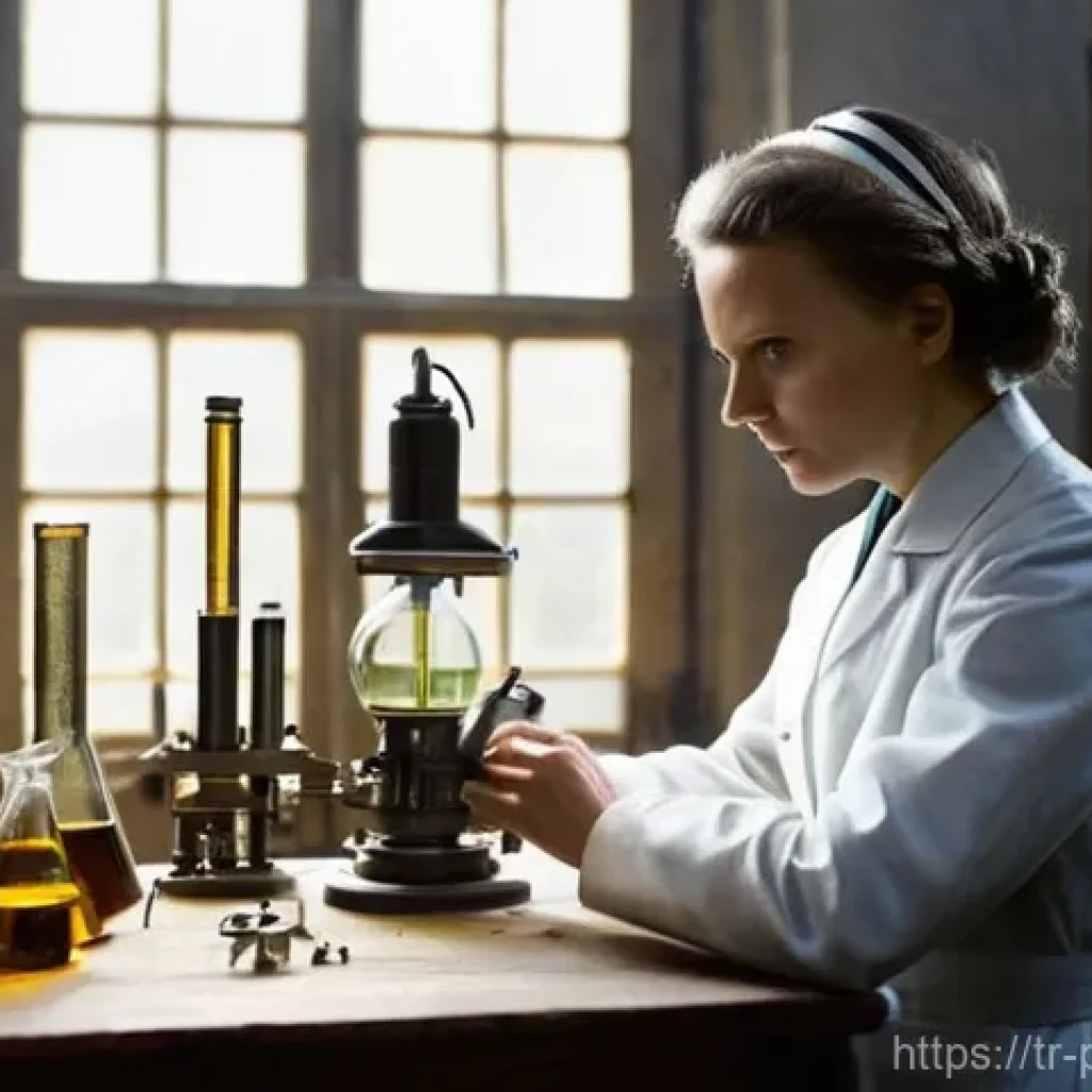 마리 퀴리 방사능 연구 - Marie Curie's Humble Laboratory: The Dawn of Radioactivity**
> A highly detailed, realistic illustr...