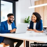 제프 베조스 CEO 리더십 - **Prompt: "Customer Obsession"**
A vibrant, modern co-working space bustling with a diverse grou...